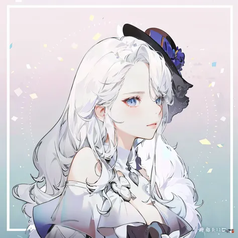 Anime style image of woman with long white hair and black hat, White hair, White hair lady, White-haired, from《Bravely Default II》, White hair的女孩, White hair deity, from少女前线, Detailed fanart, Very detailed and beautiful fan art, perfect White hair girl, Hi...