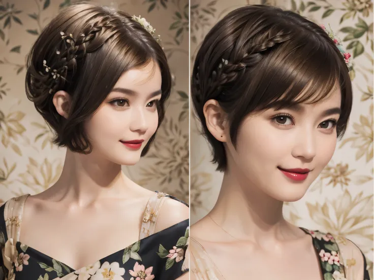 152
(20 year old woman,floral pattern dress), (Super realistic), (high resolution), ((beautiful hairstyle 46)), ((short hair:1.46)), (gentle smile), (brest:1.1), (lipstick)
