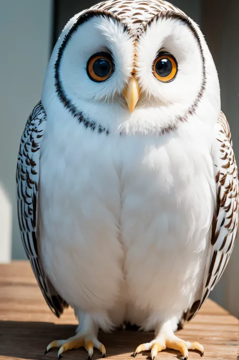 masterpiece, highest quality, 8K, 4K, White owl, ((Front view)), Pure White Owl, 1animal, straight, look forward, See here, whole body