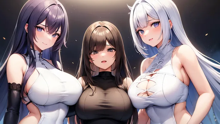 3 girls with big breasts while 1 man is between them, anime, preto e branco, (olhando para o espectador:1), (ulzzang-6500:0.66), Coxas, apenas legs, luz solar manchada, melhor qualidade, ultra high resolution, (photorealista:1.4), YaeMiko, (sorriso:1), ape...