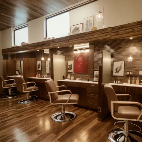 Calm beauty salon with wood grain