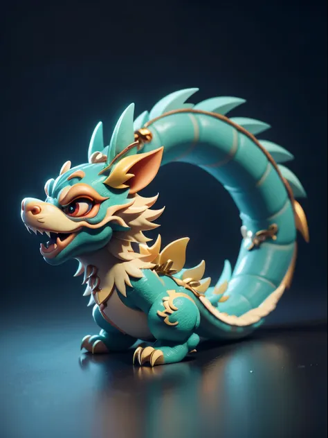 A cute chinese dragon ip shape，Blind box style，new year atmosphere，3d，C4D style