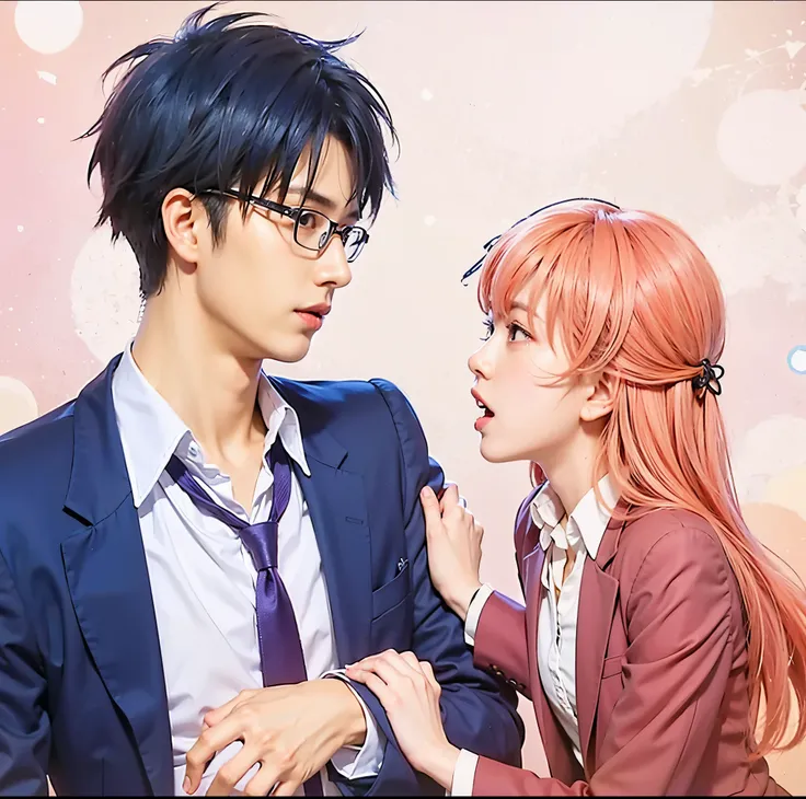 Hirotaka, dark blue hair, masculine, black eyeglasses, narumi, wotakoi, pink hair,