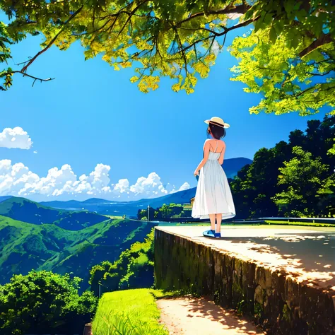 Nostalgic summer scenery from the Showa era、Back view of a girl in a white dress