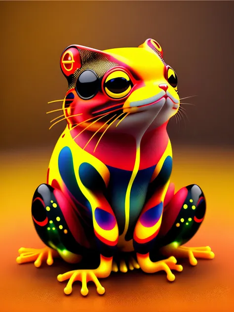 hyppo cat colored in poisonous frog skin pattern, , cgi art, red-yellow colors, hyperrealistic , pinterest, photorealistic artstyle, in rich color, an ai generated image, very detailed portrait, singing for you, breathtaking render, phsycodelic elements