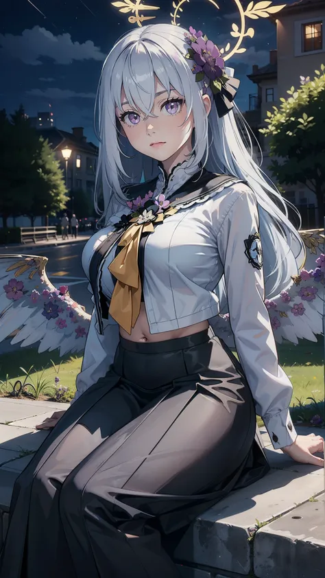 masterpiece, high quality, 8k, ultra detail, huge breast, ((sitting, park)), (night), outdoors, (dynamic poses), ((azusadef))