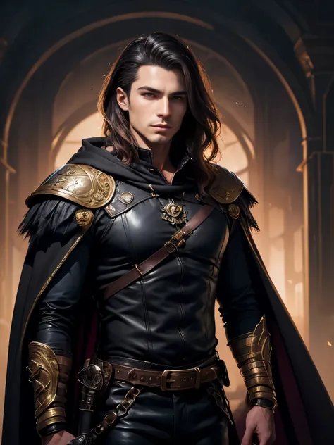 Araffed man in a black cloak and leather pants with a sword in his hands, Художник-график Magali Villeneuve, male vampire, male vampire of clan banu haqim, dark fantasy style art, handsome male vampire, Magali Villeneuve, Author: Magali Villeneuve, fantasy...