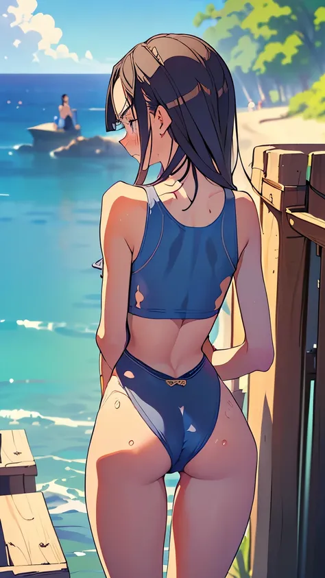 ((best quality)), ((masterpiece)), (detailed), perfect face, (((slender 16yo teen girl))), (((one piece swimsuit))), (((wedgie))), (((exposed ass cheeks))), (((embarrassed:1.5))), ((blushing:1.2)), (((skinny thighs:1.5))), (((skinny waist:1.5))), pool, ((s...