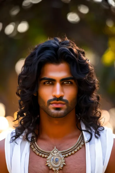 (Nice Indian guy Disney prince dark black hair, ojos azules, reflejos llamativos y cara de cimento, piel blanca oliva, piel bronceada. Greek Demigod Warrior A1.2), traje de guerrero romano negro y azul, hiper detallado, ultra sharp, 8k, (incrivelmente deta...