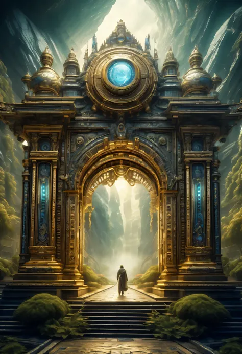 Enhanced Time and Space Gateway, A world of imagination that transcends time with precise details, Sophisticated mechanical elements become the central theme, Breathtaking scenes, intricately drawn gateway, Awe-inspiring beauty, Amazingly spectacular detai...