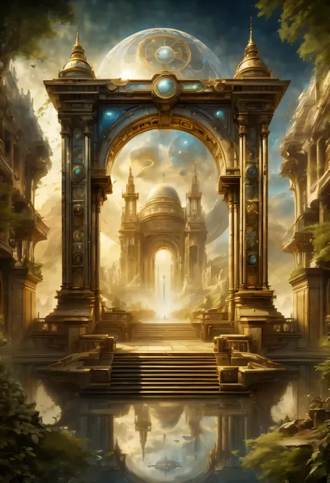 Enhanced Time and Space Gateway, A world of imagination that transcends time with precise details, Sophisticated mechanical elements become the central theme, Breathtaking scenes, intricately drawn gateway, Awe-inspiring beauty, Amazingly spectacular detai...