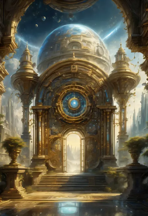 Enhanced Time and Space Gateway, A world of imagination that transcends time with precise details, Sophisticated mechanical elements become the central theme, Breathtaking scenes, intricately drawn gateway, Awe-inspiring beauty, Amazingly spectacular detai...