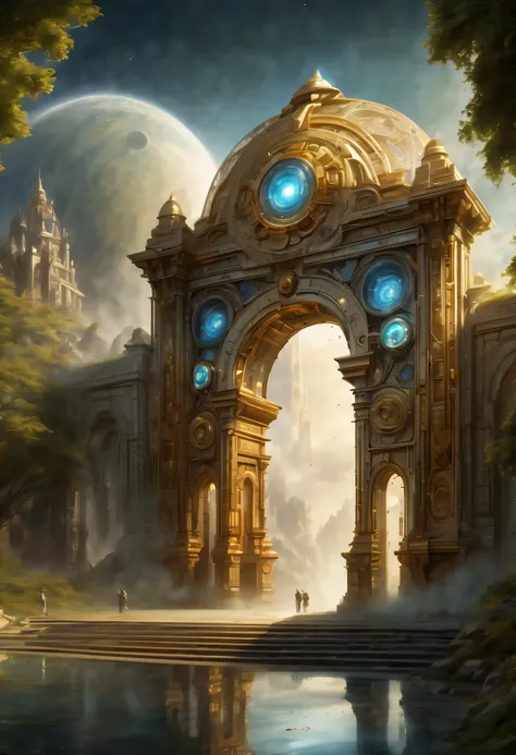 Enhanced Time and Space Gateway, A world of imagination that transcends time with precise details, Sophisticated mechanical elements become the central theme, Breathtaking scenes, intricately drawn gateway, Awe-inspiring beauty, Amazingly spectacular detai...