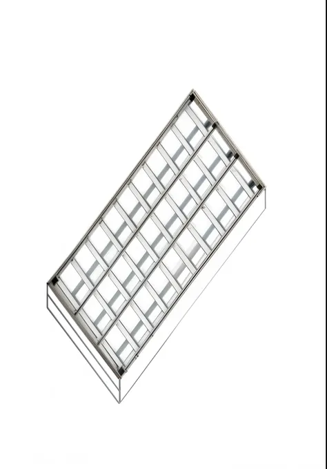 Drawing of a rectangular metal basket with a grid pattern, Sunken, lead, fluorescence ceiling lights, line art - n 9, multi-part, 2 2 x 2 2, Computer Aided Design, fluorescence, thing, ceiling fluorescence lighting, detailead product image, product photo, ...