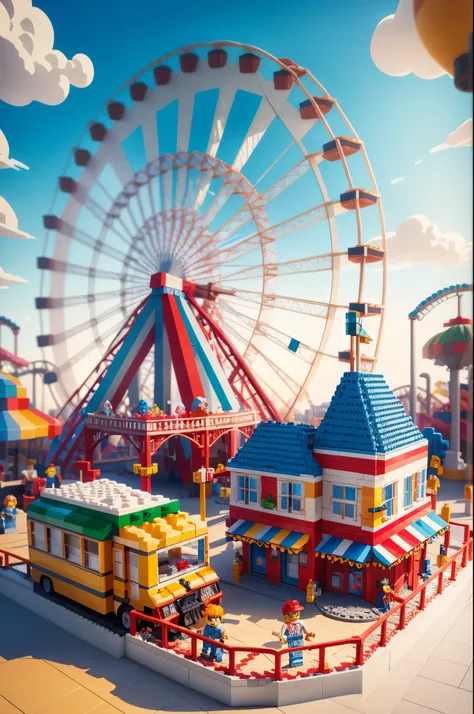 Lego style, amusement park scene, rich color matching, blind box style, toy model, voxel, very detailed, super high resolution, 8K UHD --v 6