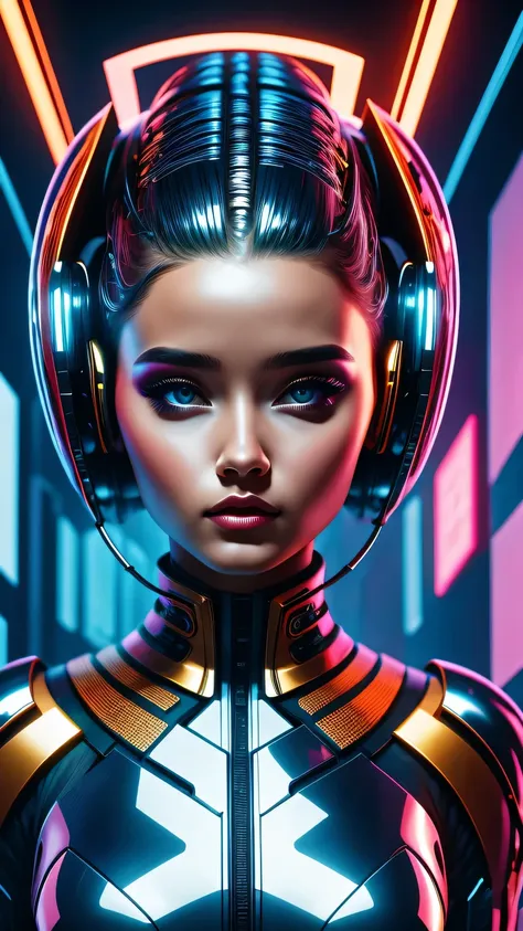 futuristic art girl, (best quality, high resolution, human development report), detailed facial features, intricate hairstyle, m...