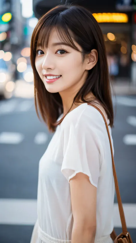 Highest resolution, 4K, Masterpiece: 1.3), A Japanese milf, Sexy: 1.1, fine eyes, Slender figure, Realistic teeth, double eyelids, full body, best quality, detailed, beauty, city, Shibuya Crossing, feminine fashion