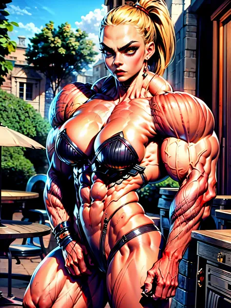 (1 girl), (cara delevingne:1.25), (pure white skin:1.25), Beautiful vampire girl dressed in ornate medieval vampiric full body armor, (perfect hands:1.25), (extreme muscular definition:1.5), (vampiric body armor:1.25), (huge muscular arms:1.5,) (10-pack ab...