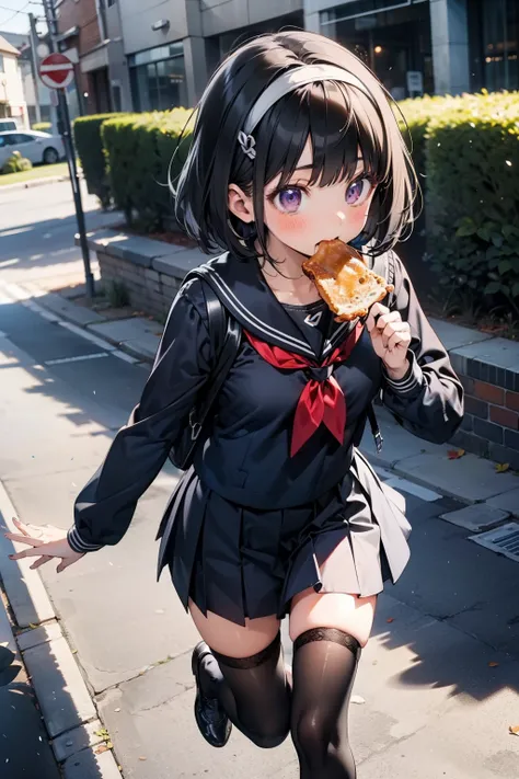 body 8 times longer than head, (Highly detailed CG unity 8k), (highest quality)，(very detailed)，(ultra high resolution), black hair, High school girl wearing a navy sailor suit, Anime 2D rendering, realistic young anime high school girl, ((White headband))...