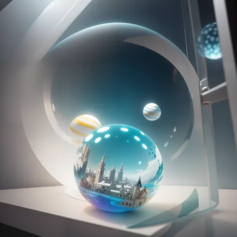 4k, blender, octane render,C4D, transparent glass texture, DDicon, frosted glass, studio lighting, axisymmetric, 3d round planet of resort world, in the style of hyper-detailed illustrations, playful visual, soft gradients, cute cartoonish designs, tilt sh...