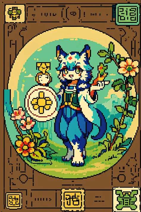 top quality, best quality, logo mark, stamp, Geometric pattern, vector-art, High-quality illustrations by Alfons Mucha, masterpiece(kemono, furry anthro)flower, pixel art,