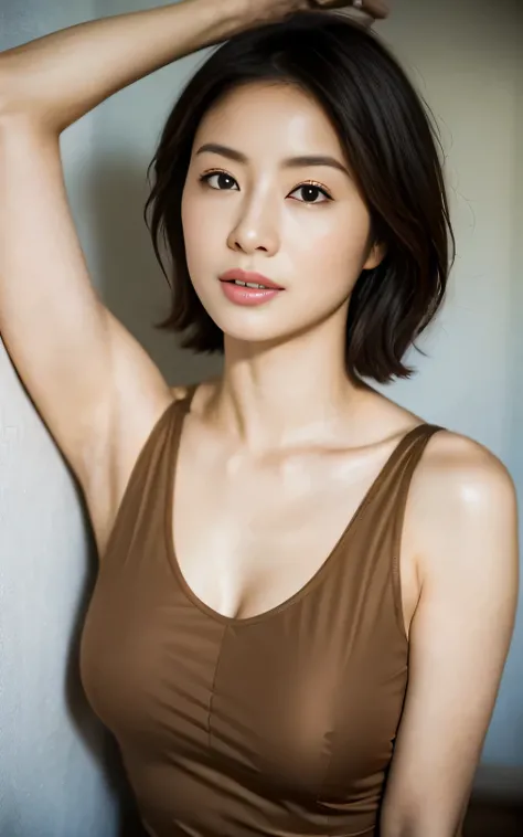 An arafi woman wearing a tan top and taking a photo, gorgeous young korean woman, beautiful south korean woman, beautiful young korean woman, gorgeous chinese model, Korean female actress, Yoshitomo Nara, elegant japanese woman, Yun Lin, cute korean actres...