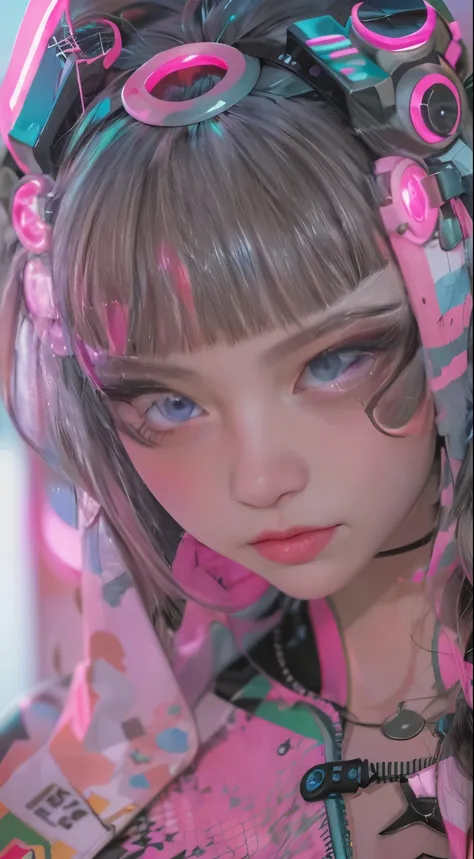 masterpiece, highest quality, Cyberpunk girls, Pop costumes inspired by Harajuku, Bold colors and patterns, eye-catching accessories, Trendy and innovative hairstyles, bright makeup, Cyberpunk dazzling cityscape, skyscraper, neon sign, led lights, Bright a...