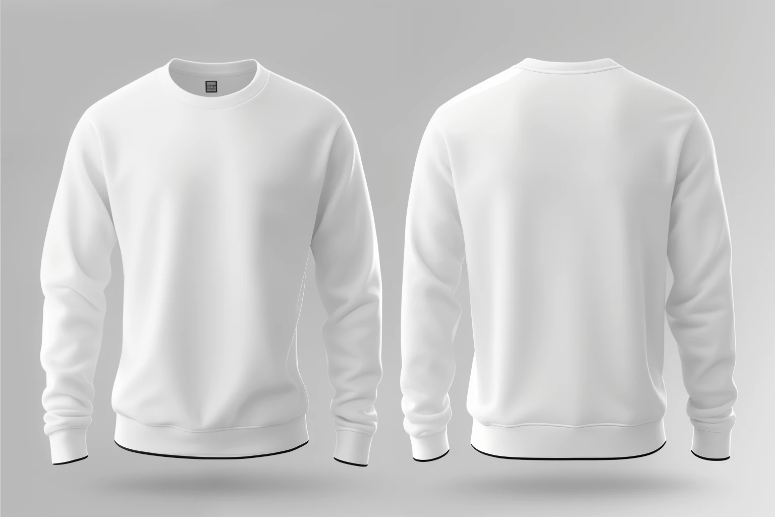 a pair of bright white sweatshirts with a long sleeve on a gray background, realistic clothing, white clothing, white clothes, no - text no - logo, casual white garment, highly detailed clothing, realistically rendered clothing, white color, wearing sweats...