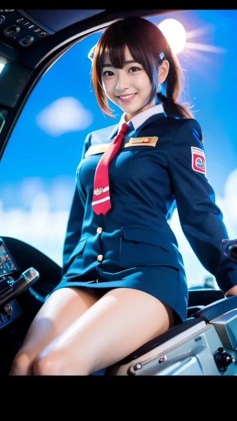 (4K), (highest quality), (best details), (surreal), Japanese,girl,smile,thighs:1.2,submarine cockpit,Full body Esbian:1.5