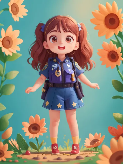 1 girl, preschool，wear(((police uniforms))), dress up as，（），sunny, (masterpiece: 1.2) (actual: 1.2) (Bokeh) (best quality) (delicate skin: 1.3) (intricate details) (8k) (exquisite eyes) (sharp focus), (happy)