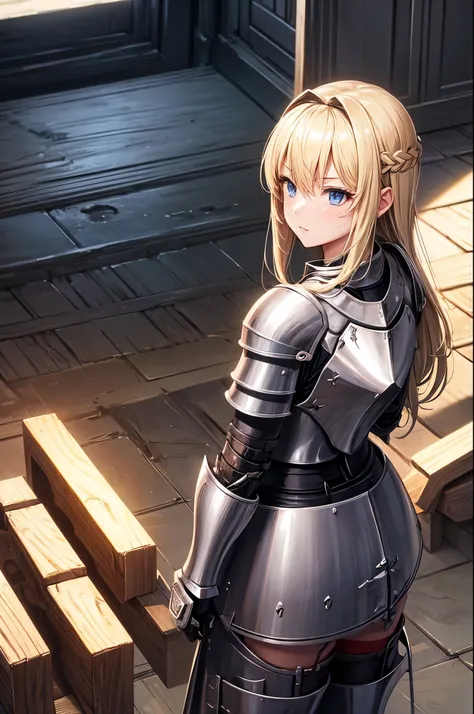 blonde　Knight Girl　noble warrior armor　background　There are fellow soldiers on the battlefield.　backgroundぼかし　４K　real　the girl is giving orders