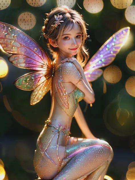 Delicate mini anime fairy, tiny and adorable, depicted gracefully sitting on the tip of a finger. This breathtaking image, conveys the unearthly beauty of these miniature creatures. Every intricate detail is carefully drawn, showing off his intricate wings...