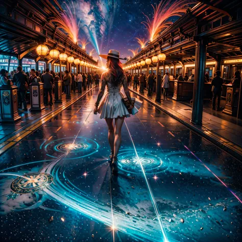 hyper stunning nebula epic vibrant hues ethereal interstellar sparks stars Sun spacious SunShine panoramic sunset Ultra sunrise Cinematic sunlight Train station track UnrealEngine5 Ultra Masterpiece deep path Equirectangular "S’entraîner en mouvement" sur ...