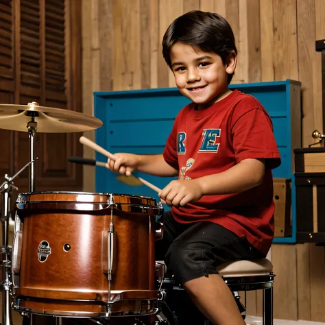 happy latin boy playing drums