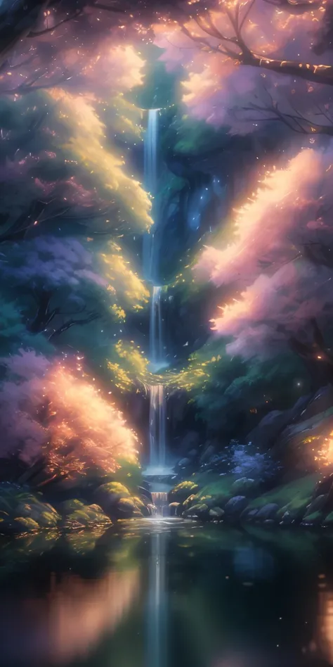 masterpiece, best quality, (Very detailed CG unified 8k wallpaper), (best quality), (Best Illustration), (best shade), Glowing Elves, and a glowing deer, in the pool Drinking water, nature元素 in the forest theme. mysterious forest, Beautiful forest, nature,...