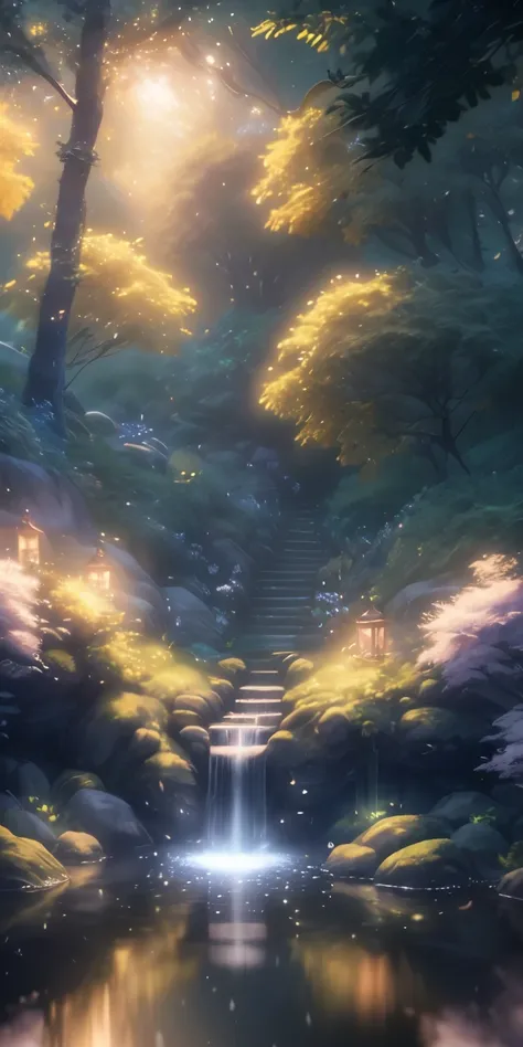 masterpiece, best quality, (Very detailed CG unified 8k wallpaper), (best quality), (Best Illustration), (best shade), Glowing Elves, and a glowing deer, in the pool Drinking water, nature元素 in the forest theme. mysterious forest, Beautiful forest, nature,...