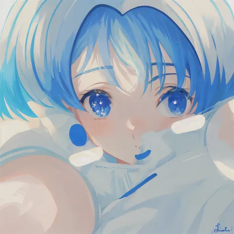 There is a cartoon image of a boy with blue hair., cute anime face, anime face, Cute characters, light anime illustrations, Close-up characters, Blue Page, Close-up character images, Cute cartoon