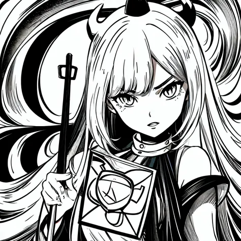 anime girl bad karma in black and white