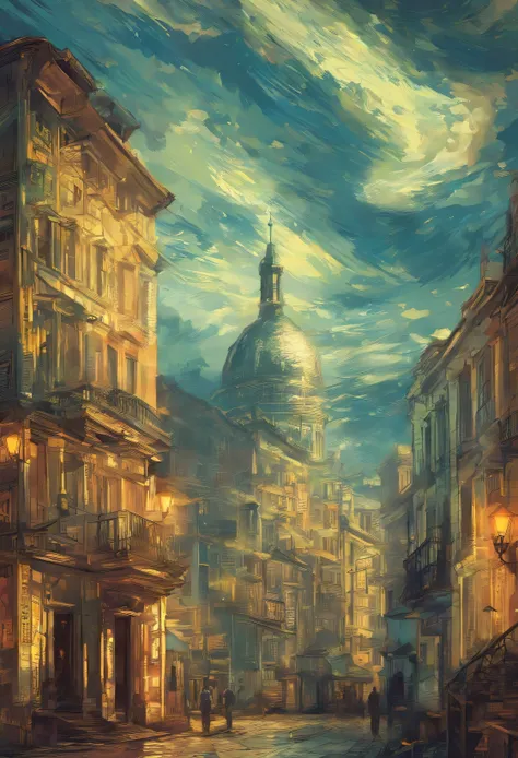 Van Gogh cidade dos sonhos nas nuvens