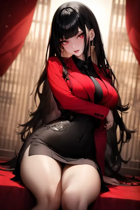 yumeko jabami , pretty face ,detailed face , black hair , burgundy eyes , (((beautiful girl with a curvy figure))) , pink glosse...