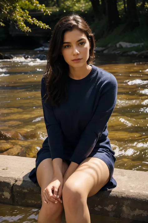 A woman sitting by the river