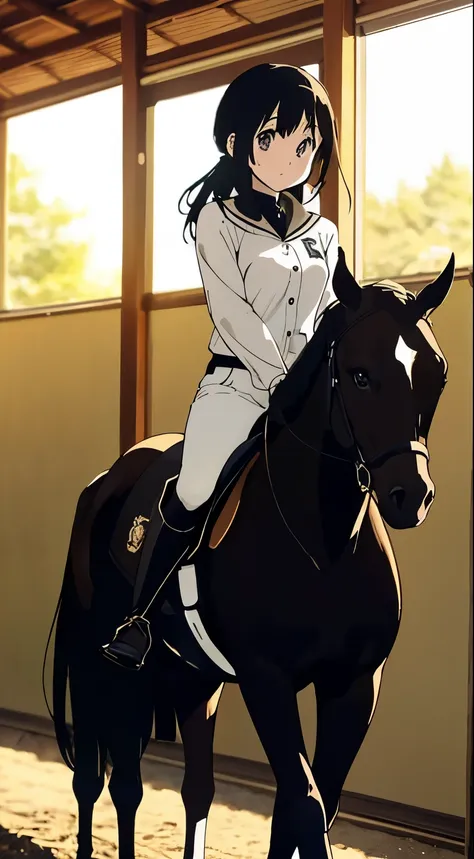 chitanda_eru ,masterpiece, highest quality, figure, very detailed, chitanda_teeth, beautiful and fine eyes, jockey uniform, ridi...