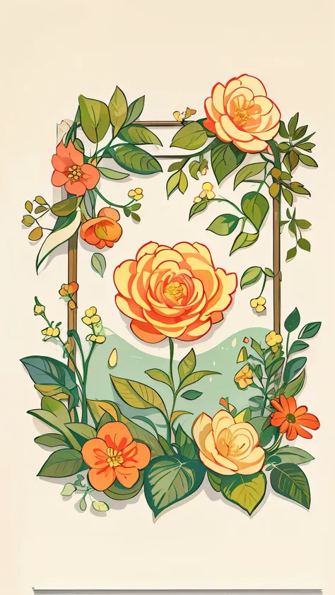 Slight vintage color,planar,,RISO print style,illustration,adolable,Leave white space,low-saturation,Lots of flowers，Individually arranged，leafs，branches，Printing， a sticker，Random distribution，Lovely drawing style， Color guide，Graphic design，Carpet patter...