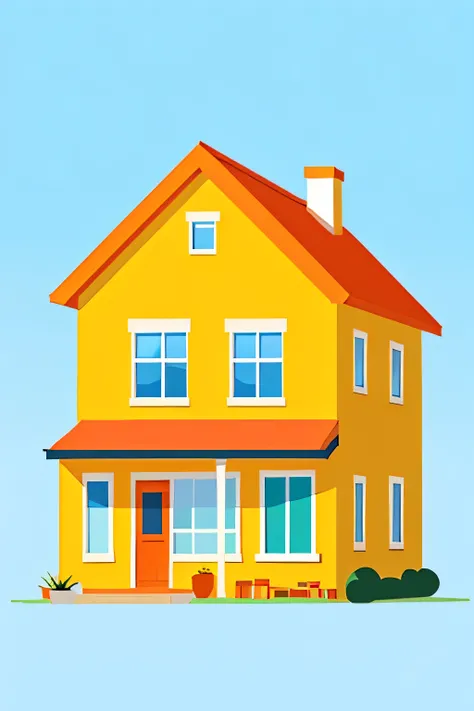 Can i have a house and The theme colour of the house is Orange as a primary colour. The background of it is white