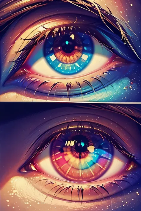 um surreal, colored eye that reflects the entire spectrum of emotions, telling a unique story in each tone.