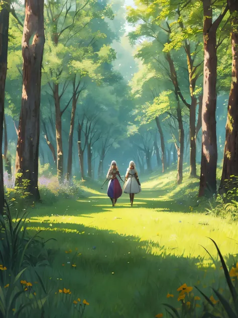 In a green meadow stands a girl leading a group of knights.
BREAK With a brave expression, she guides them towards their destiny.
BREAK Behind her, a green forest stretches and beyond, montanhas se erguem ao longe.
BREAK The most appropriate effect for thi...