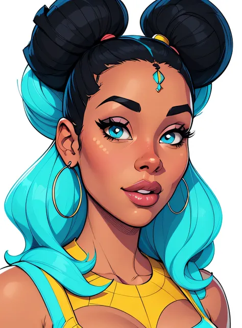 (estilo de desenho animado:1.2), Imagem dos desenhos animados de uma mulher com cabelo africano grande, garota negra super fofa e descolada, cartoon style illustration, estilo de arte dos desenhos animados, estilo de arte dos desenhos animados, digital ill...