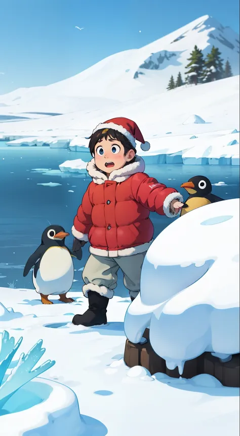 highest quality, masterpiece, penguin, north pole, tundra, frozen