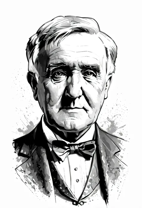 ink style figures, Portrait Art, Thomas Alva Edison illustration, simple background