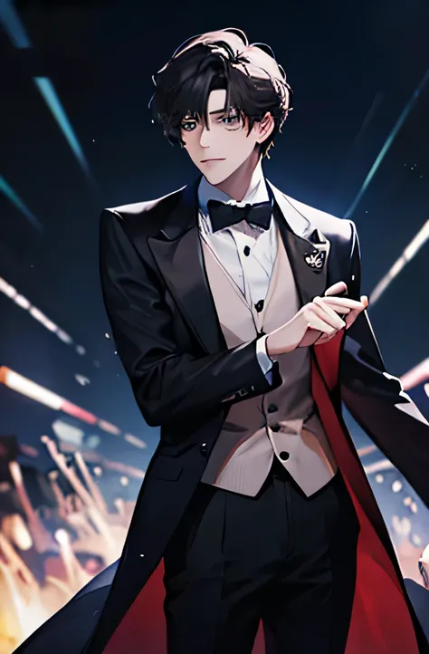 1 A handsome man wearing a tuxedo, whole body, conductor, concert, Spotlight